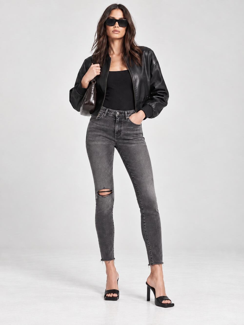 MOTHER The Looker Fray Skinny Jeans Gray Wash Size 26
